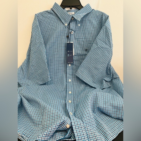 Ralph Lauren Classic Fit Short Sleeve Button Down Check Shirt Men's M cotton Navy blue Vintage Second Hand